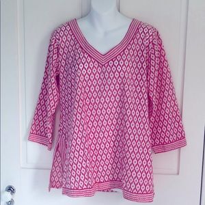 Gretchen Scott Hot Pink & White Geo Print Cotton Tunic Coverup Medium